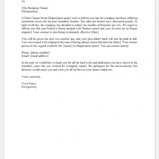 Letter to terminate employment due to workforce reduction