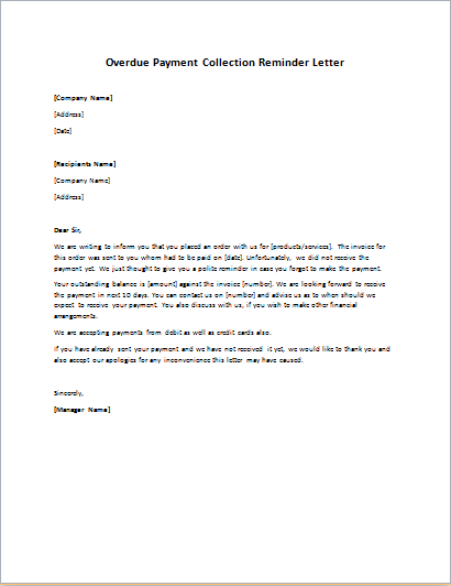 Overdue Payment Collection Reminder Letter