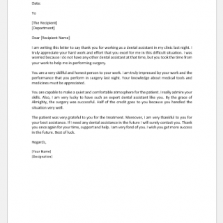 Thank you letter to dental assistant