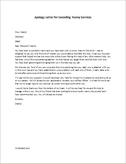 Apology Letter for Cancelling Nanny Services