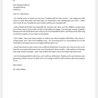 Letter to Thank Hospital Staff for their Service