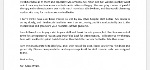 Letter to Thank Hospital Staff for their Service