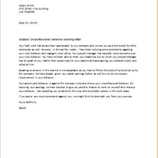 Warning letter for unprofessional behavior