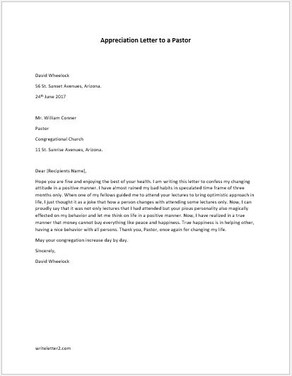Appreciation Letter to a Pastor