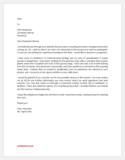 Letter of interest in a project