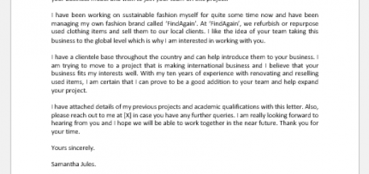 Letter of interest in a project