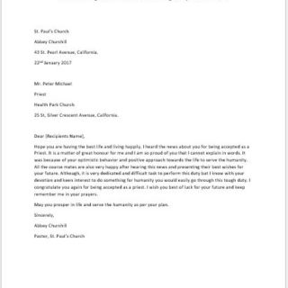 Letter to Congratulate Someone for being Accepted as a Priest