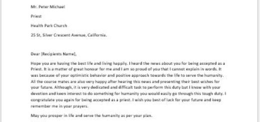 Letter to Congratulate Someone for being Accepted as a Priest