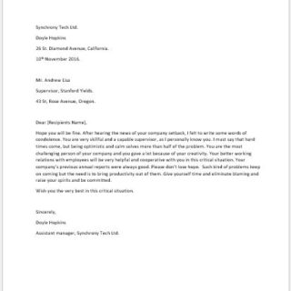 Letter to Encourage a Supervisor after a Company Setback