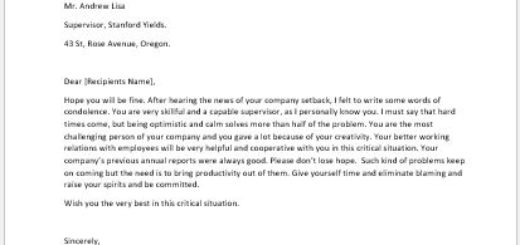 Letter to Encourage a Supervisor after a Company Setback