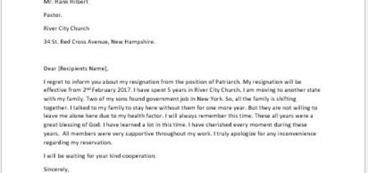 Resignation Letter from a Church Position