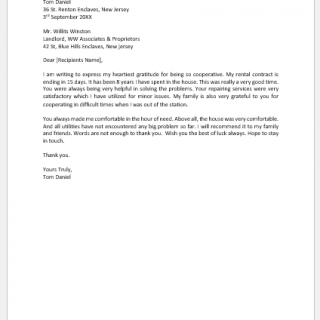 Thank You Letter to Landlord for Cooperation