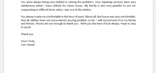 Thank You Letter to Landlord for Cooperation