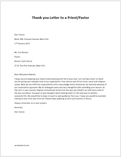 Thank you Letter to a Priest