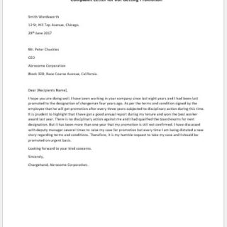 Complaint Letter for not Getting Promotion