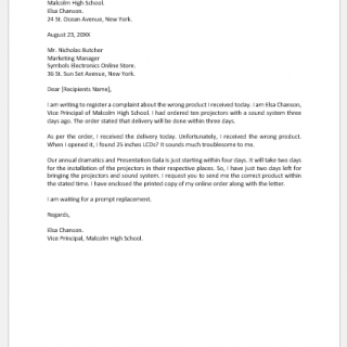 Complaint Letter for Wrong Product Delivered