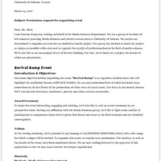 Permission Request Letter to Organise an Event at University