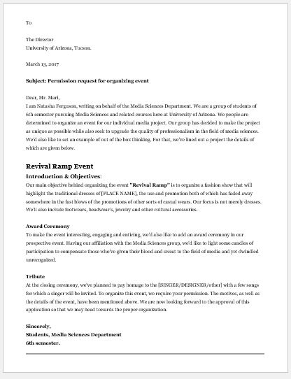 Permission Request Letter to Organise an Event at University