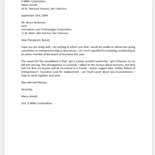 Cancellation Letter for Attending a Convention