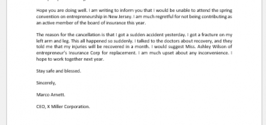 Cancellation Letter for Attending a Convention