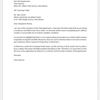 Complaint Letter for Power Outage