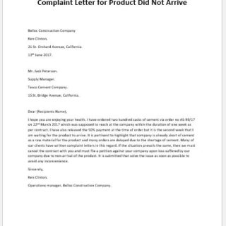 Complaint Letter for Product Did Not Arrive