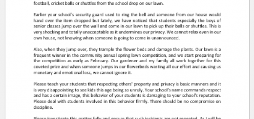 Complaint Letter for Trespassing