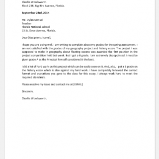 Complaint Letter from Student for Low Grade