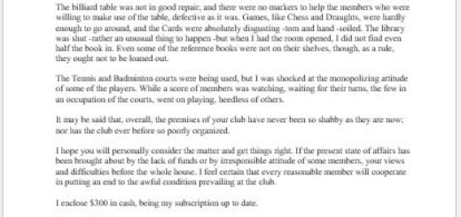 Complaint Letter about Inadequate Facilities at Club
