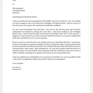 Request Letter to Boss for Employment Verification Document