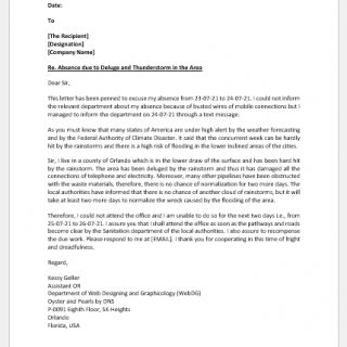 Excuse letter of absence due to bad weather