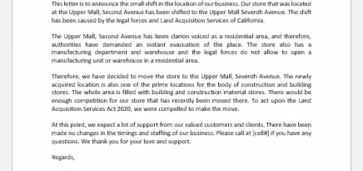Letter Announcing Relocation of Office