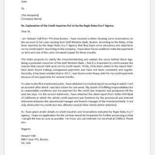 Letter of Explanation for Credit Inquiries