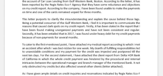 Letter of Explanation for Credit Inquiries