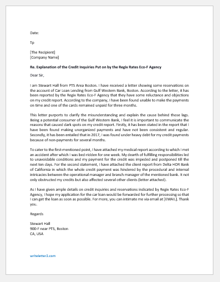 Letter of Explanation for Credit Inquiries