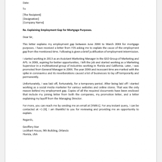 Letter of explanation of employment gap