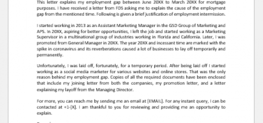 Letter of explanation of employment gap