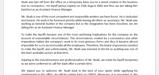 Announcement Letter of Return of Former Employee