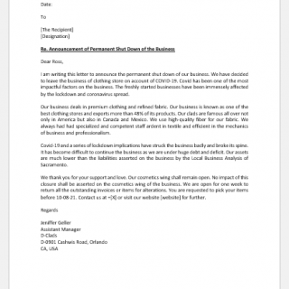 Announcement letter for closing business