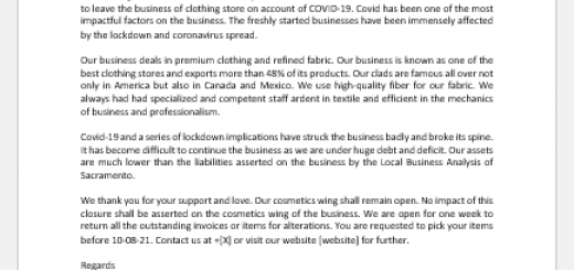 Announcement letter for closing business