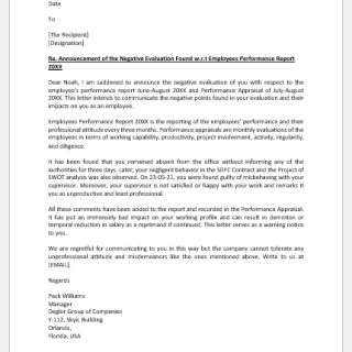 Bad news announcement letter to employee of demotion