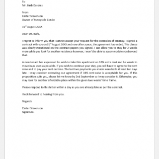 Letter of Rejection of Extension of Tenancy