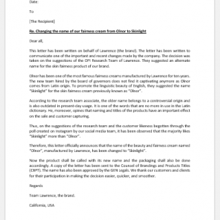Product name change announcement letter