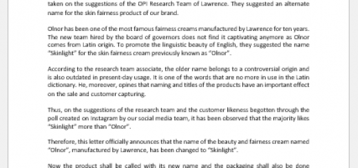 Product name change announcement letter