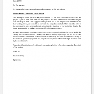 Project Completion Status Email Template