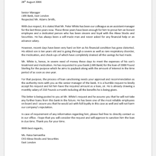 Recommendation Letter to Bank for Loan Approval -1