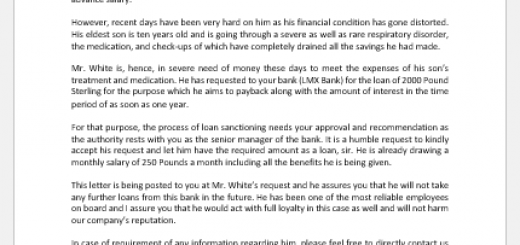 Recommendation Letter to Bank for Loan Approval -1