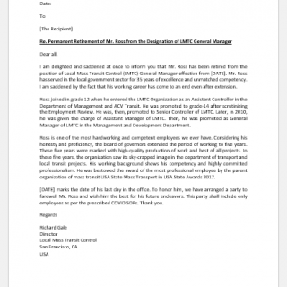 Retirement announcement letter