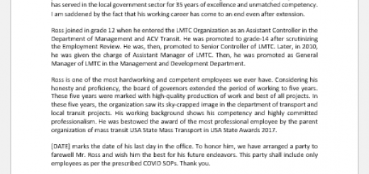 Retirement announcement letter