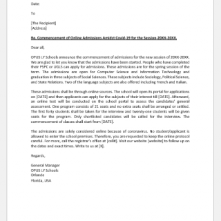 School Admission Announcement Letter